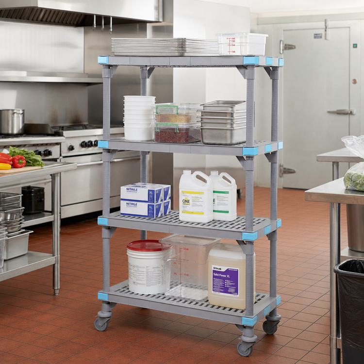 Product image #2 for Quantum Millenia Mobile Polymer Starter Shelving Unit with 4 Open Grid Shelves, Gray, 36 x 21 x 62 Inches