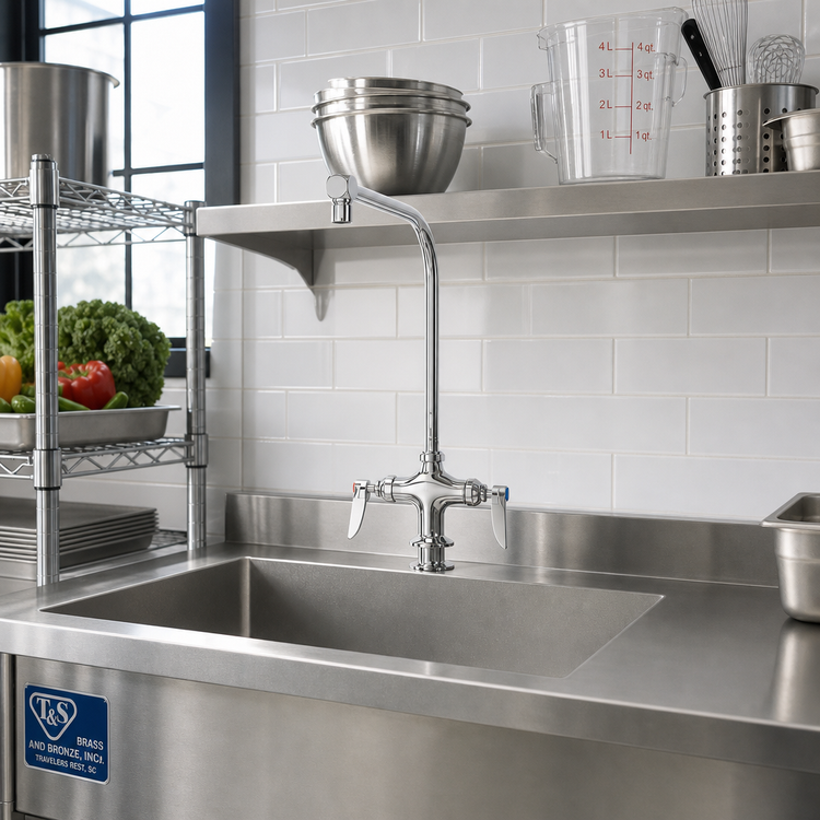 Product image #2 for T&S Brass Single-Hole Mixing Faucet with 8-Inch 90° Swing Nozzle and Lever Handles