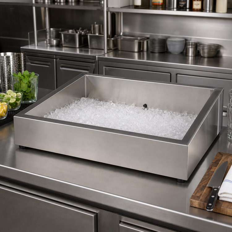 Product image #2 for Atlas Metal Marche Style Countertop Insulated Ice Pan, 24 x 42 Inches, 304 Stainless Steel