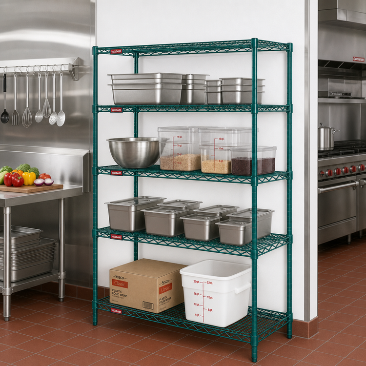 Product image #2 for Eagle Group Valu-Gard 4-Tier Stationary Starter Wire Shelving Unit, 72"W x 18"D x 74"H, Green Epoxy