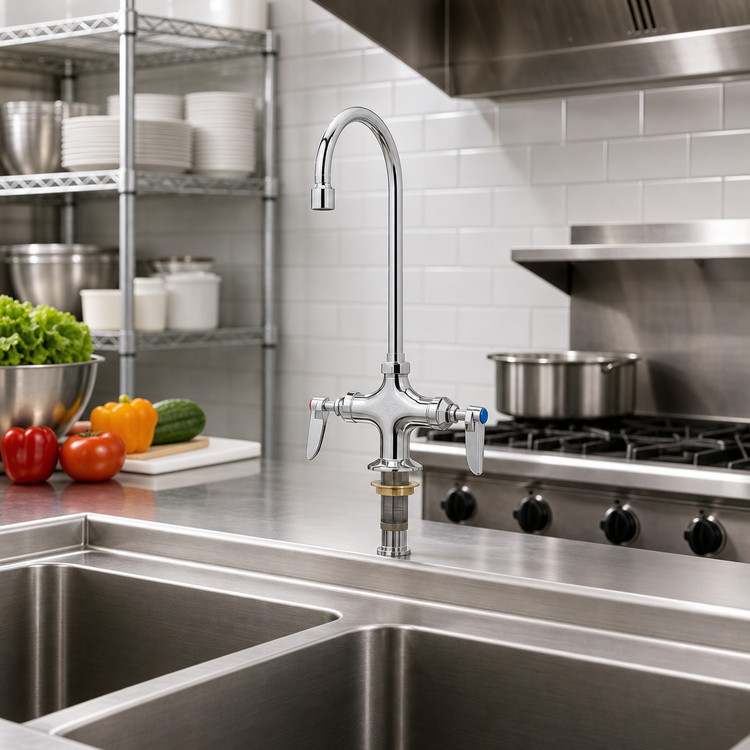 Product image #2 for T&S Brass B-0301-VR Double Pantry Deck-Mount Faucet with 5 3/4-Inch Swivel Gooseneck and Vandal-Resistant Aerator