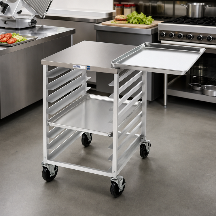 Product image #2 for Channel Manufacturing Under-Counter Outrigger Slicer Stand Bun Pan Rack with Stainless Steel Top, 8-Pan Capacity, 20.5 x 26 x 32 Inches