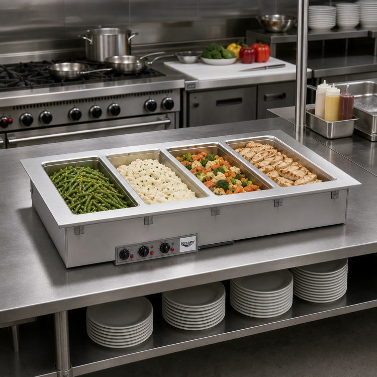 Product image #2 for Vollrath 4-Pan Short-Sided Drop-In Hot Well with Thermostatic Controls, Autofill, and Manifold Drain