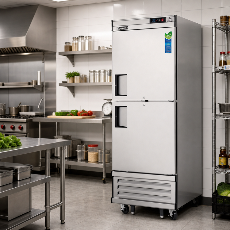 Product image #2 for Everest Refrigeration 29-1/4-Inch One-Section Reach-In Refrigerator with Bottom-Mounted Refrigeration, Half-Height Solid Hinged Doors, 23 Cu. Ft.