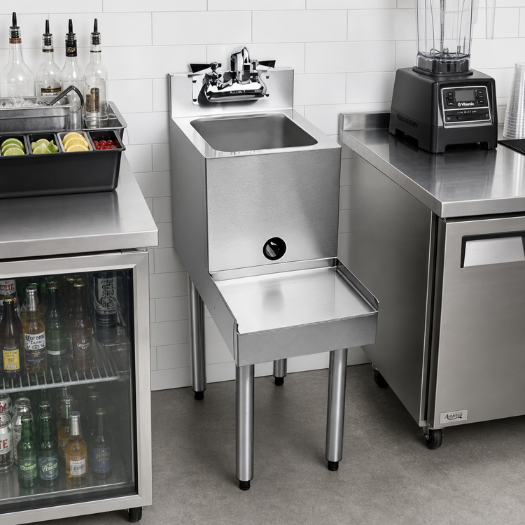 Product image #2 for CHOICE Stainless Steel Freestanding Underbar Blender Station with Sink and Backsplash, 12-Inch x 29-Inch