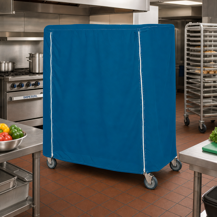 Product image #2 for Metro Waterproof Vinyl-Nylon Banquet Cart Cover, 72"W x 24"D x 74"H, Mariner Blue