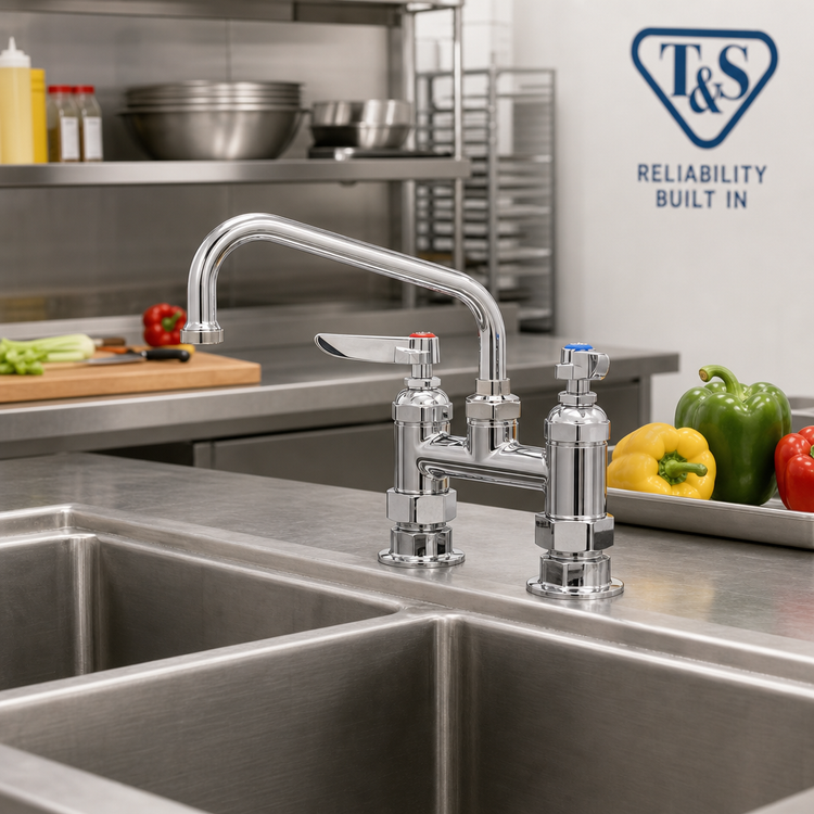 Product image #2 for T&S Brass B-0227 Deck Mount Mixing Faucet with 8-Inch Swing Nozzle, 4-Inch Centers
