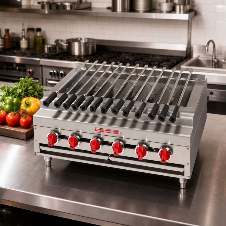 Product image #3 for American Range 48-Inch Countertop Gas Kebob Broiler with 8 Individually Controlled Burners
