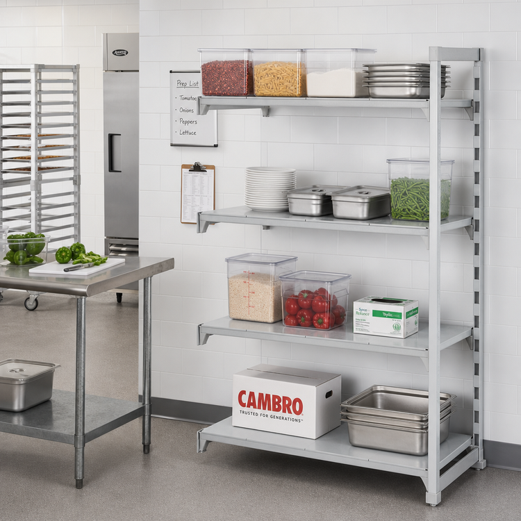 Product image #3 for Cambro Camshelving Premium 4-Shelf Solid Stationary Add-On Shelving Unit, 24" D x 30" W x 64" H