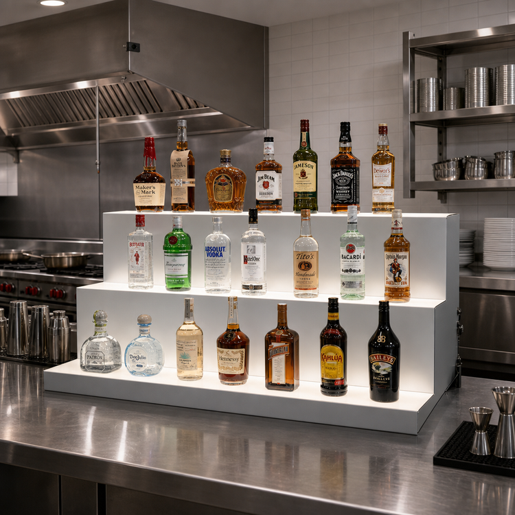 Product image #2 for Glastender 42-Inch Wide 3-Tier Lighted Liquor Display with LED Lighting