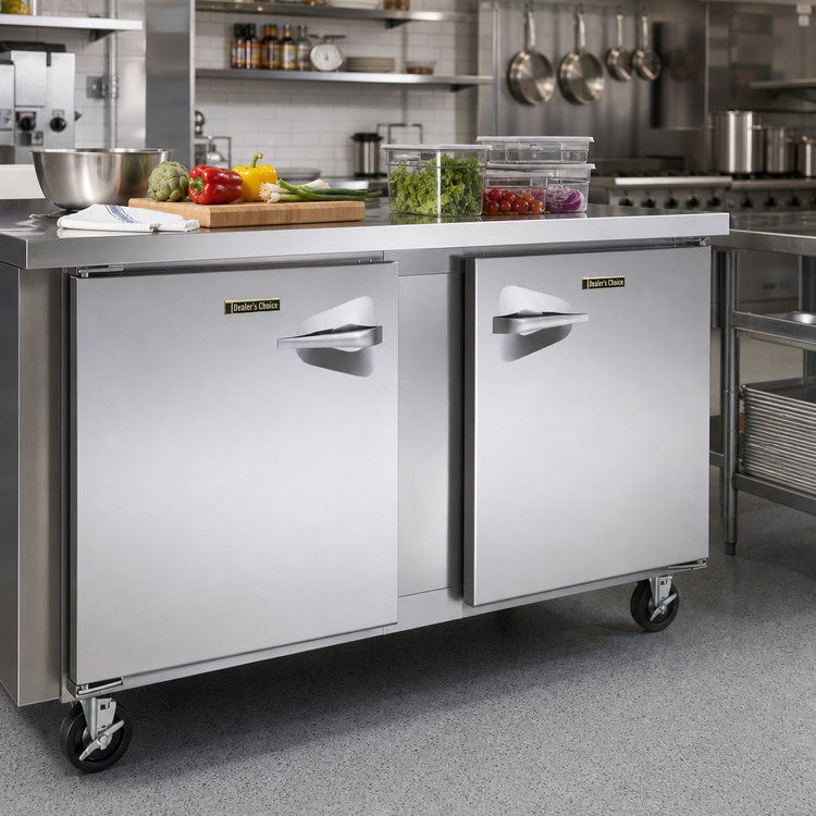 Product image #2 for Dealer's Choice 60-Inch Two-Section Undercounter Reach-In Freezer with Solid Doors