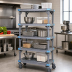 Thumbnail image #2 for Quantum Millenia QPM183674VS-5 Mobile Gray Polymer Shelving Unit, 5 Open Grid Shelves, 36"W x 18"D x 74"H
