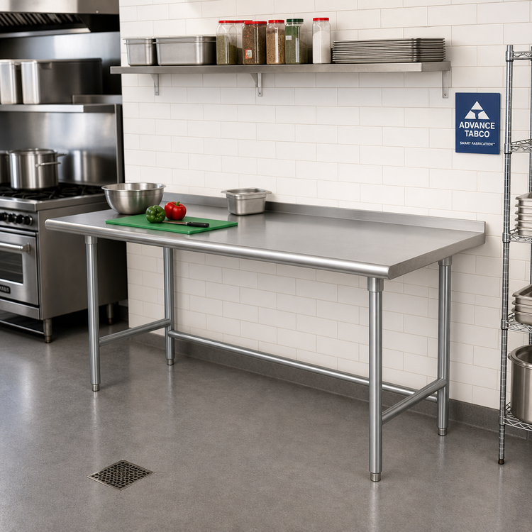 Product image #2 for Advance Tabco Special Value Series 84-Inch x 24-Inch Open Base Work Table with 1-1/2-Inch Rear Backsplash