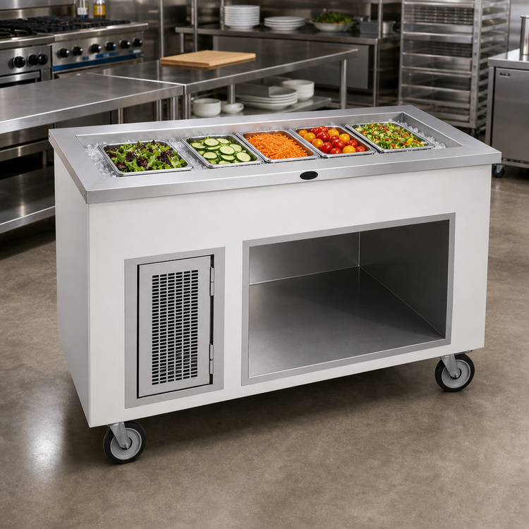 Product image #2 for Randell Mobile Ice-Cooled Cold Pan Serving Station, 5-Pan, 72-Inch, Open Base