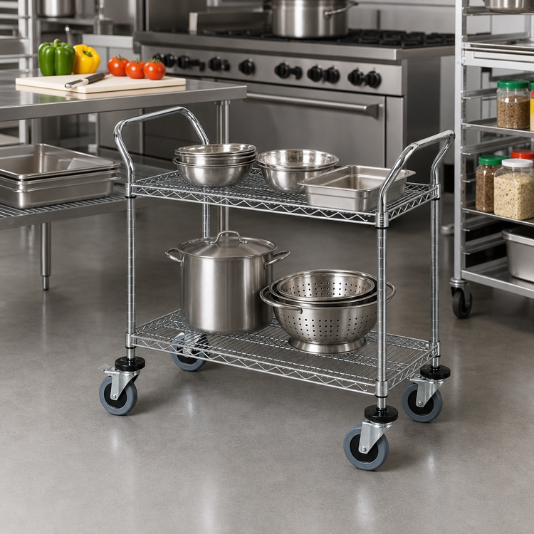 Product image #2 for Quantum Conductive Utility Bus Cart with 2 Wire Shelves, 42 x 24 x 37-1/2 Inches