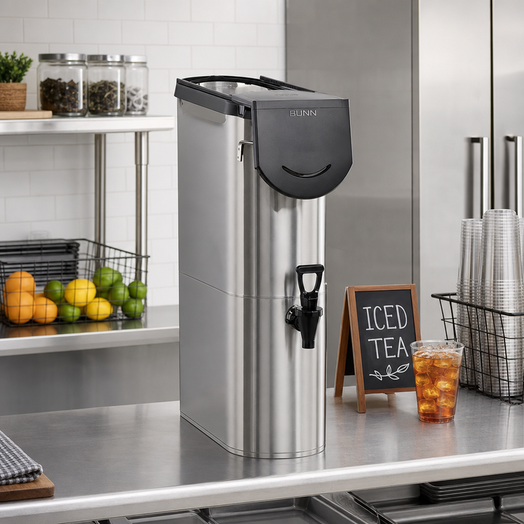Product image #2 for Narrow Iced Beverage Dispenser with Brew-Thru Lid, 3.5 Gallon, Stainless Steel
