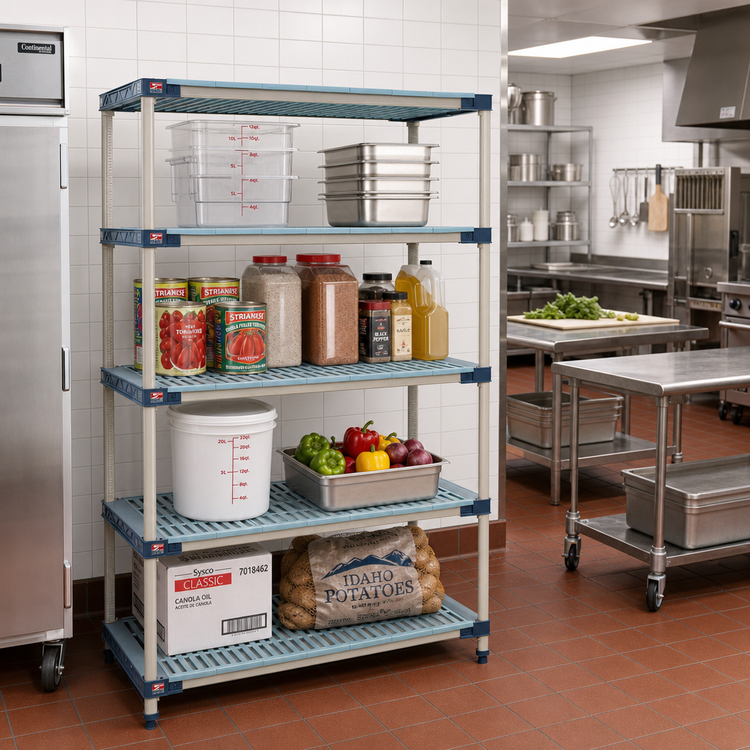 Product image #2 for MetroMax 4 All-Polymer Starter Shelving Unit with 4 Open-Grid Shelves, 24"W x 21"D x 74"H