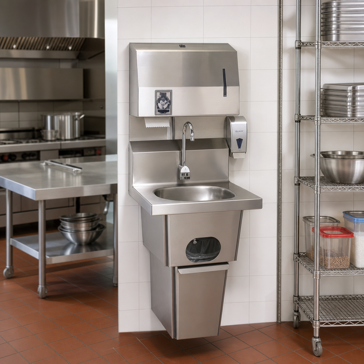 Product image #2 for Wall-Mount Hand Sink with Electronic Eye Gooseneck Spout, Towel Dispenser, Soap Dispenser and Stainless Steel Skirt