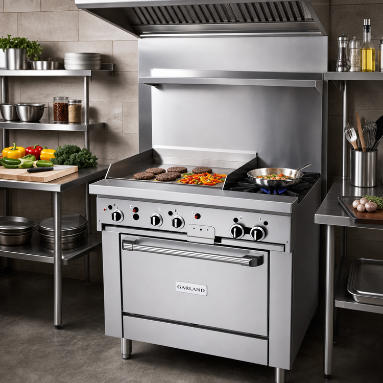 Product image #2 for Garland GFE Starfire Pro 36-Inch Gas Restaurant Range with 2 Open Burners, 24-Inch Thermostatic Griddle, and Standard Oven