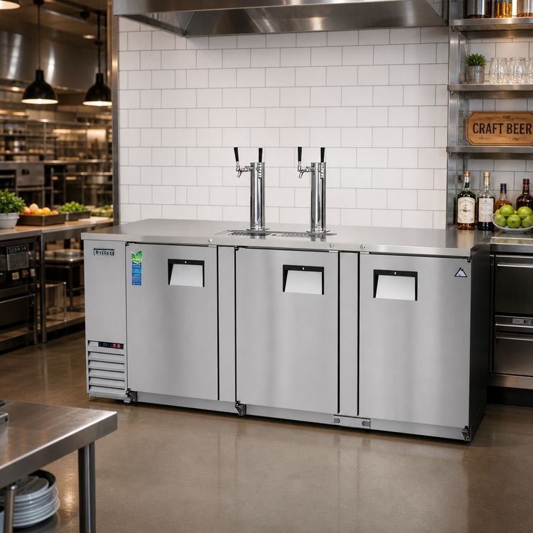 Product image #2 for Everest Refrigeration Three-Section Direct Draw Keg Refrigerator, 4 Half-Barrel Keg Capacity, 2 Stainless Steel Draft Towers