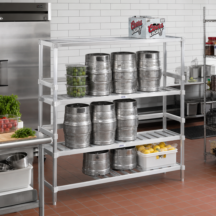 Product image #2 for Adjustable Aluminum Keg Storage Rack, 93"W x 17"D x 68"H