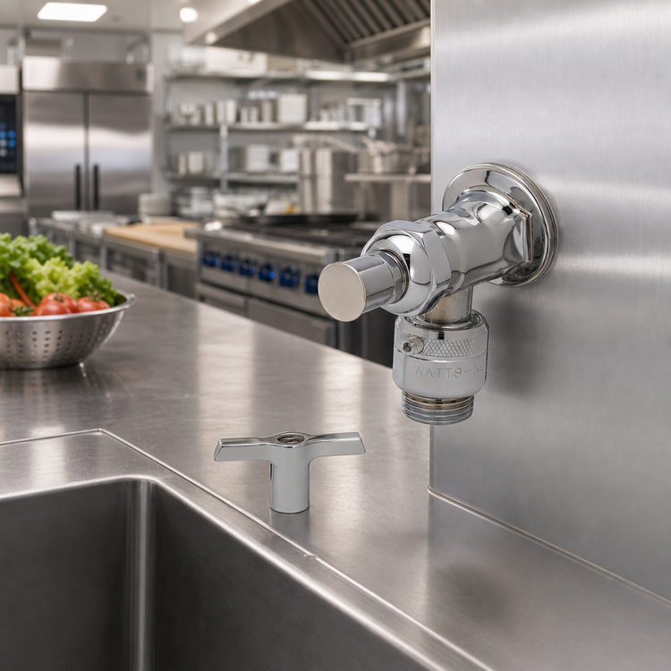 Product image #2 for T&S Brass Wall-Mount Single-Temperature Sill Faucet with Vacuum Breaker, Loose Key Stop, and Polished Chrome Finish