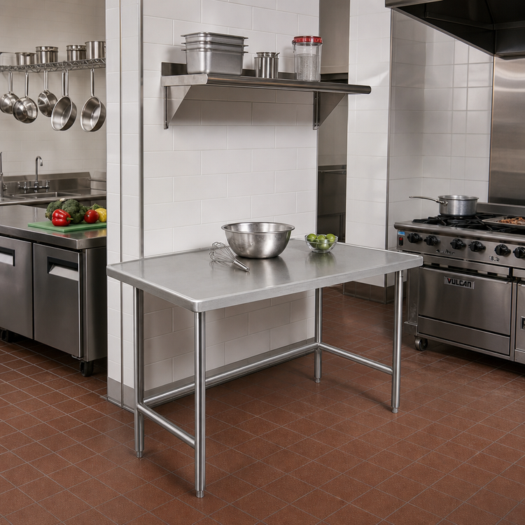 Product image #2 for Advance Tabco 30-Inch x 30-Inch Corner Work Table with 14-Gauge 304 Stainless Steel Top