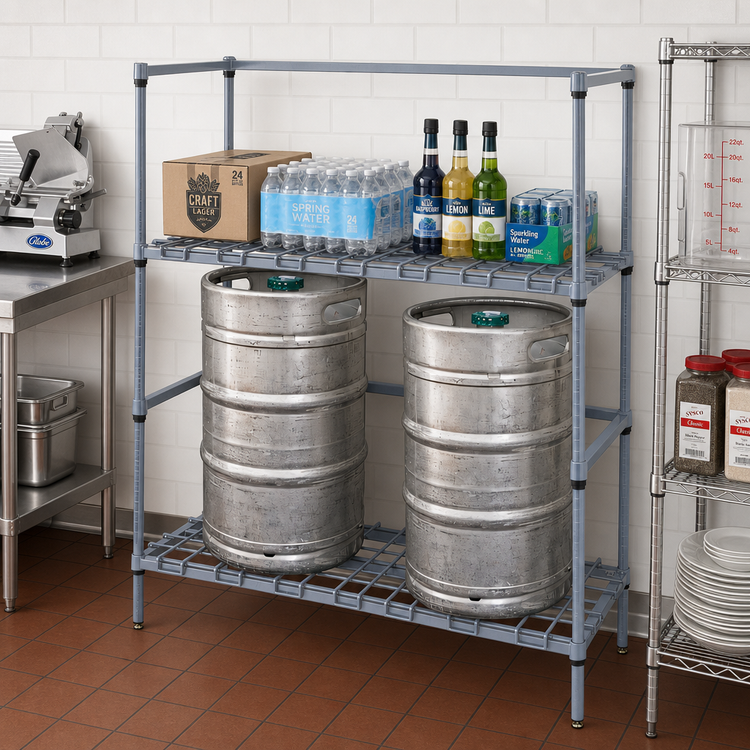 Product image #2 for Quantum Two-Tier Wire Tank & Beverage Container Dunnage Rack — 60 Inches W x 18 Inches D x 54 Inches H, Gray Epoxy Antimicrobial Finish