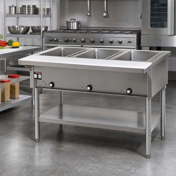 Product image #2 for Eagle Group 48-Inch Electric Open-Base Hot Food Table with Stainless Steel Base, 3 Dry Wells, 120V