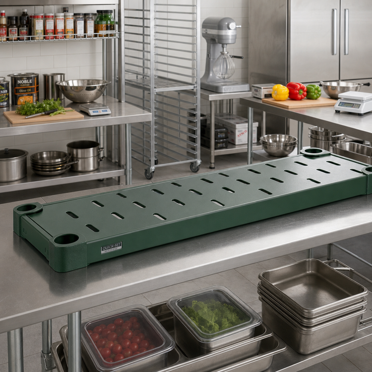 Product image #2 for Quik-Set 48 Inch x 24 Inch Louvered Solid Shelf, 14 Gauge Galvanized Steel, Green Epoxy Finish