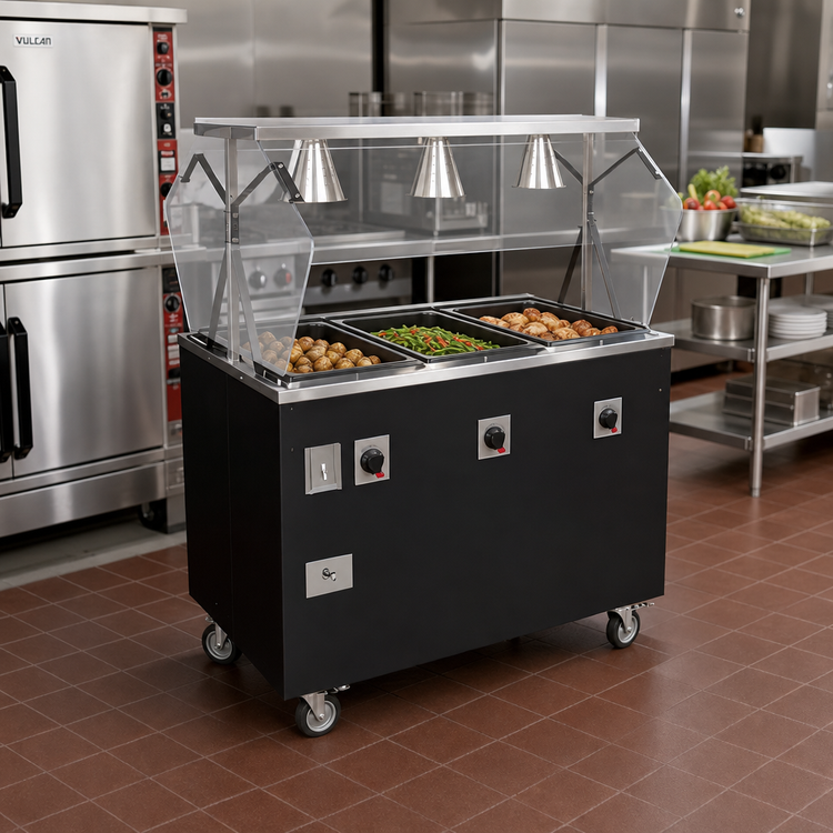 Product image #2 for Vollrath 2-Series Affordable Portable 3-Well Mobile Hot Food Station Deluxe with Sealed Wells, Breath Guard, and Enclosed Base
