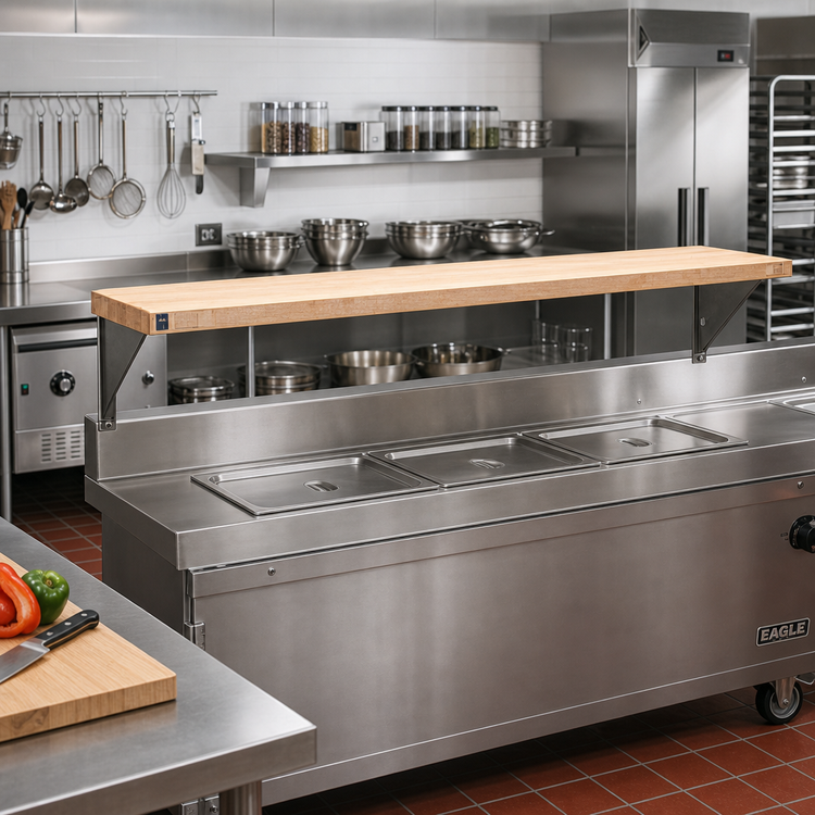 Product image #2 for Eagle Group Hardwood Cutting Board for HT5 Hot Food Table, 79W x 8D x 1-1/4 Inch Thick, Stationary Brackets