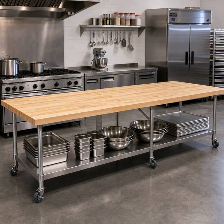 Product image #2 for John Boos Northern Hard Rock Maple Edge Grain Flat Wood Work Table Top, 168 x 60 x 2-1/4 Inches