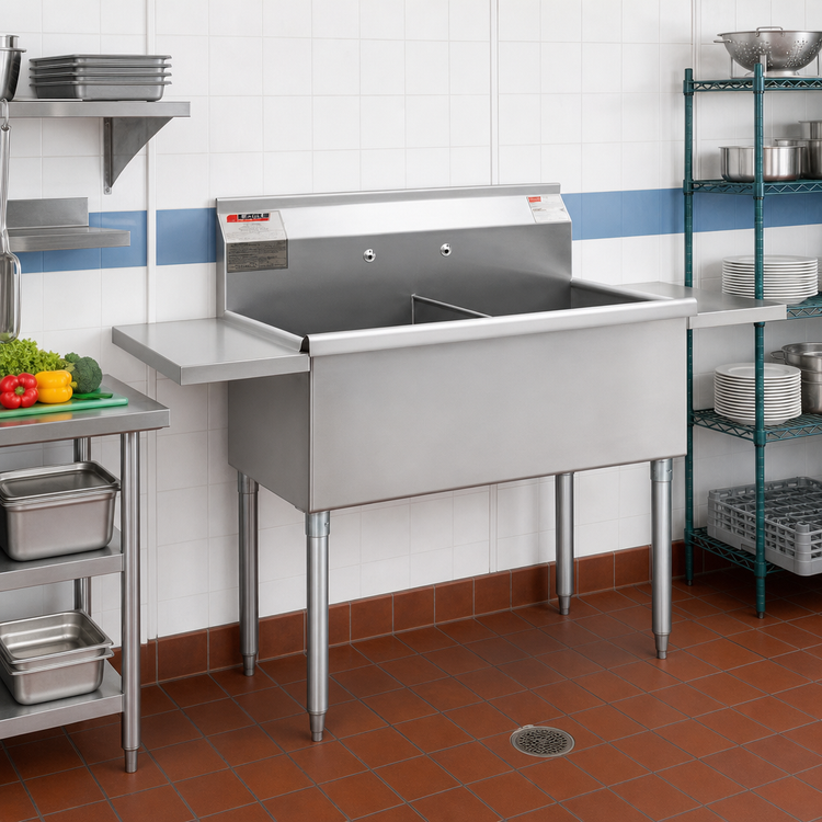 Product image #2 for Eagle Group 96-1/4-Inch Two-Compartment Stainless Steel Utility Sink with Double Drainboards