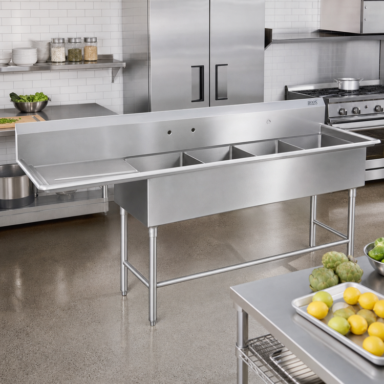 Product image #2 for John Boos Pro-Bowl 4-Compartment Stainless Steel Sink with 30 Inch Left Drainboard, 24 x 24 x 14 Inch Bowls
