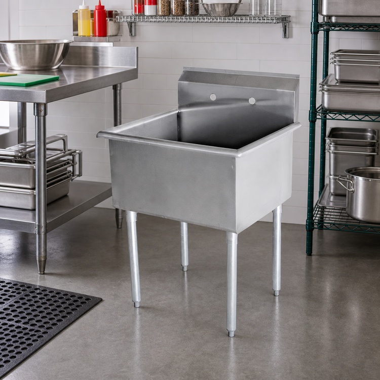 Product image #2 for Omcan USA Single-Compartment Budget Pot Sink with 18 x 18 x 13-Inch Bowl and Galvanized Legs