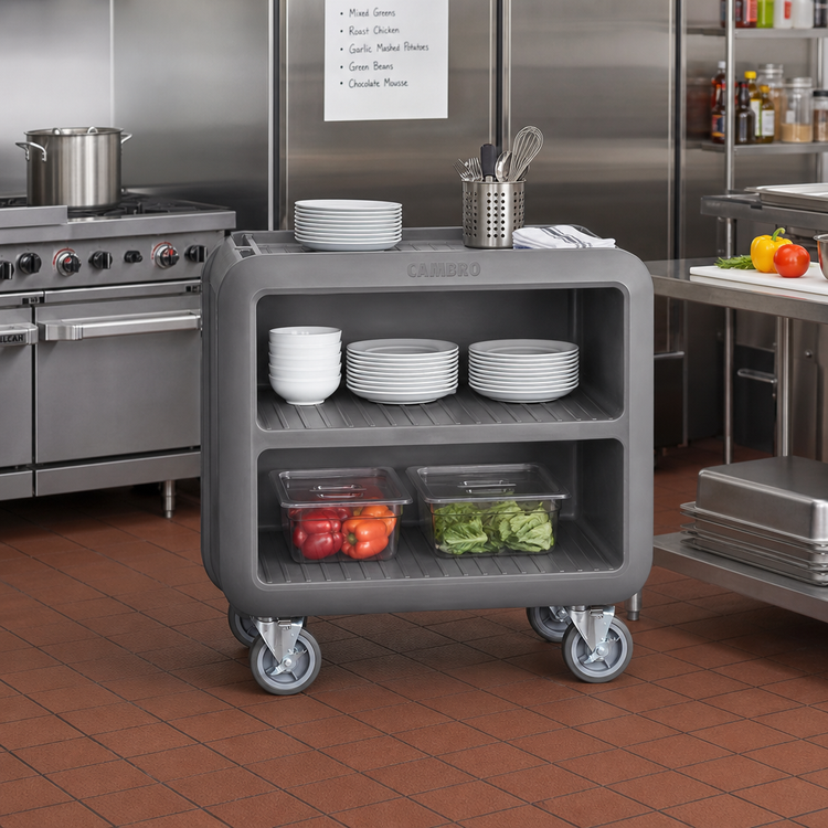 Product image #3 for Cambro Service Cart Pro Medium Bus Cart with 3 Ribbed Shelves