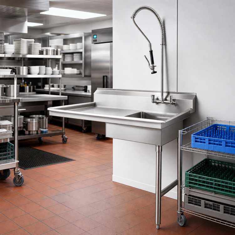 Product image #2 for CMA Dishmachines Undercounter Soiled Dish Table with Right-Side Pre-Rinse Sink, 48" x 29"
