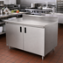 Thumbnail image #2 for Advance Tabco Special Value Economy Enclosed Work Table with Cabinet Base, Mid-Shelf and Hinged Doors, 72 x 30 Inch, 304 Stainless Steel Top