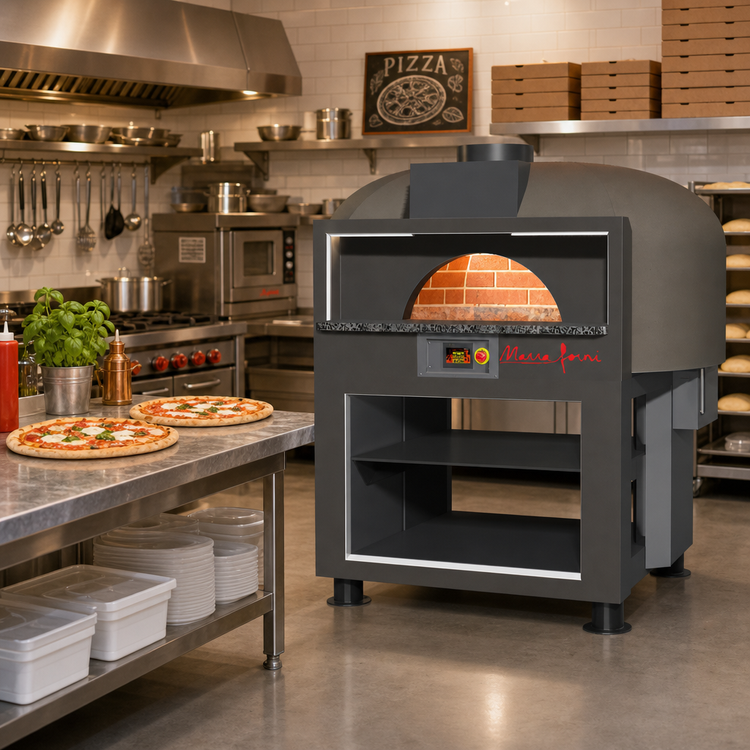 Product image #2 for Facade Enclosed Gas-Fired Round Brick Deck Pizza Oven with Programmable Touch-Screen Controls and Stand