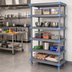 Thumbnail image #2 for Quantum Millenia 5-Shelf Polymer Stationary Starter Shelving Unit with Dunnage Stand, 60 x 18 x 86 Inches, Gray