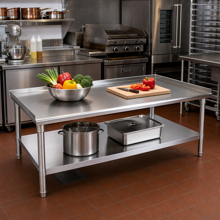 Product image #2 for John Boos 36 Inch W x 30 Inch D x 24 Inch H Stainless Steel Equipment Stand with Adjustable Undershelf and 1-1/2 Inch Up-Turn