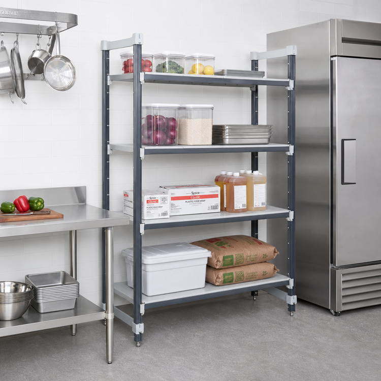 Product image #2 for Cambro Camshelving Elements XTRA 4-Tier Solid Stationary Starter Unit, 21-Inch Deep x 24-Inch Wide x 84-Inch High, Speckled Gray