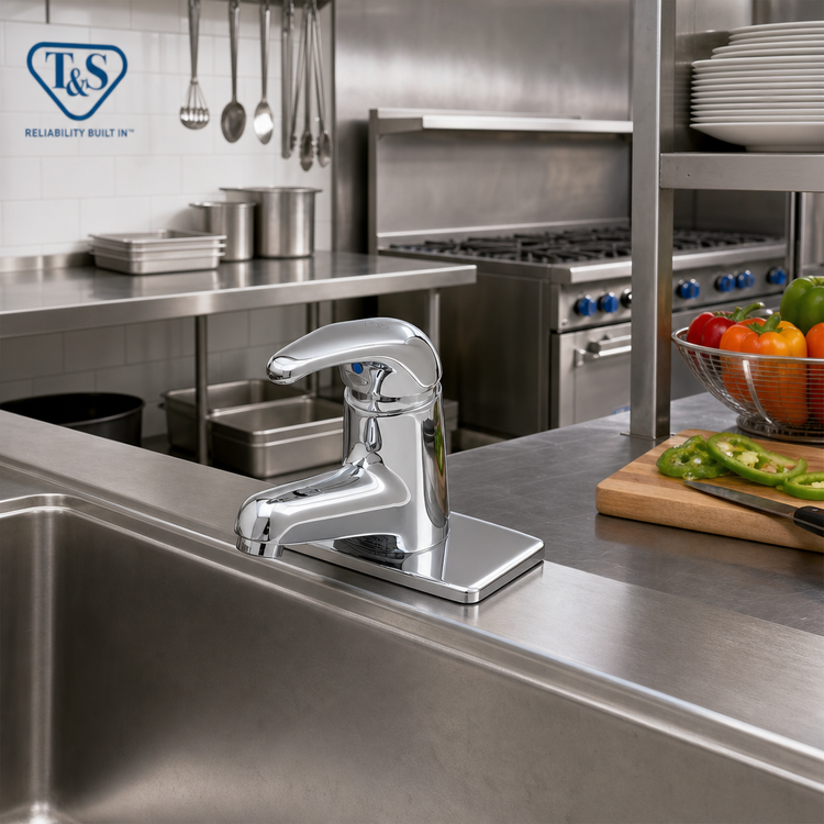 Product image #2 for T&S Brass Single-Lever Deck-Mount Single-Hole Manual Faucet with 0.5 GPM Vandal-Resistant Non-Aerated Spray Device