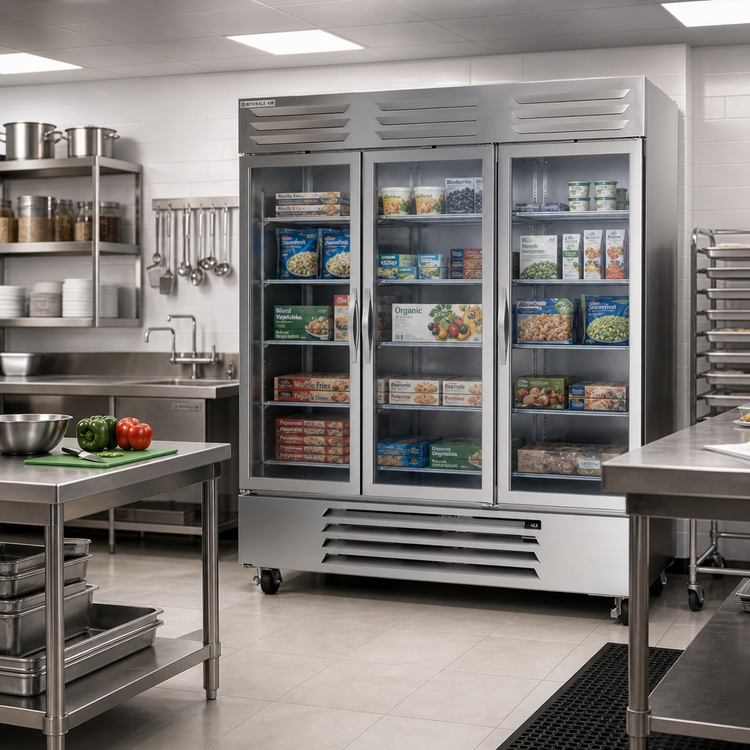 Product image #2 for Vista® Series Three-Section Reach-In Glass Door Freezer, 75-Inch Wide, Bottom-Mount Self-Contained Refrigeration