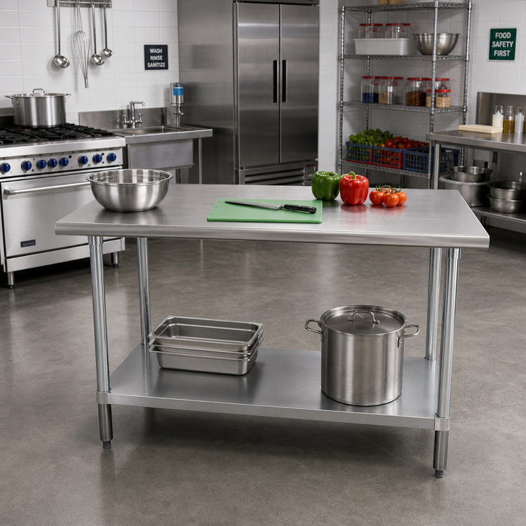 Product image #2 for Advance Tabco Special Value Series 72-Inch x 36-Inch Flat Top Work Table with 430 Stainless Steel Top and Galvanized Undershelf