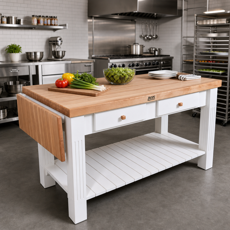 Product image #3 for John Boos Grazzi 60-Inch x 36-Inch Butcher Block Work Table with Maple Top, Drawers, and Drop Leaf
