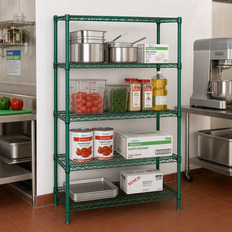 Product image #2 for Quantum 30 x 18 x 63 Inch Wire Shelving Starter Kit, 4-Shelf Stationary Unit, Green Epoxy Finish