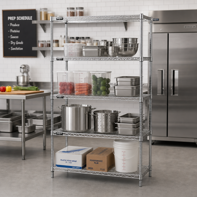 Product image #2 for Eagle Red-i-Pak 4-Tier Wire Shelving Unit, 36"W x 24"D x 63"H, Chrome Finish
