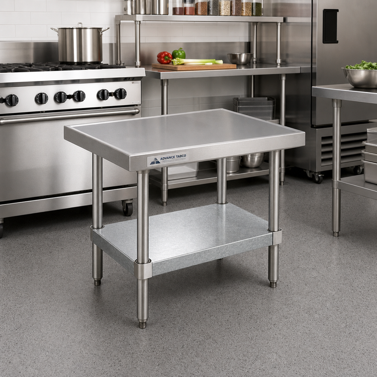 Product image #2 for Advance Tabco 36 x 30 x 24-Inch Stainless Steel Equipment Stand with Adjustable Galvanized Undershelf